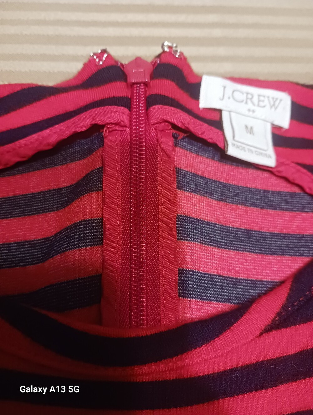 JCrew Redand Navy Strip Pocket Dress - Picture 3 of 8
